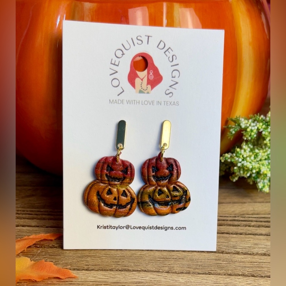 Handmade Fall Jack O’ Lantern Stack Dangle Earrings